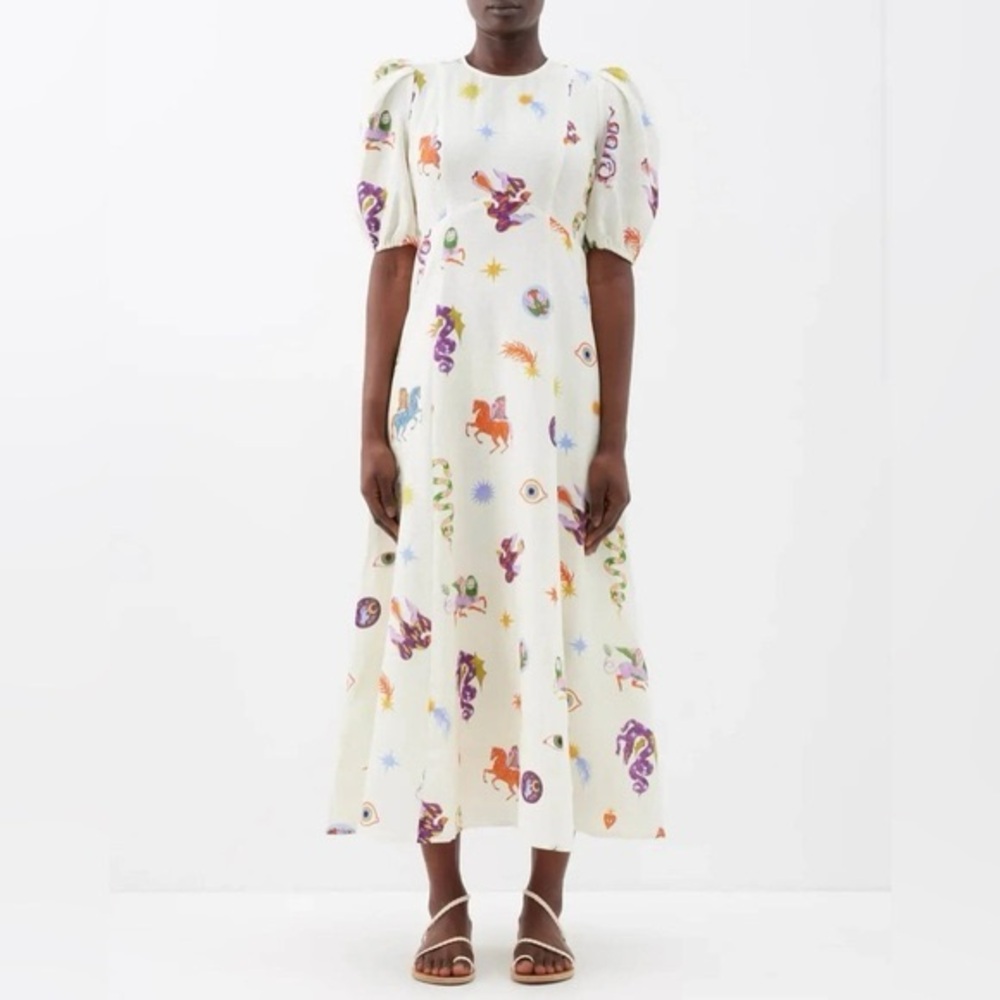 ALEMAIS Aether Abstract Print Linen Midi Dress - Picture 2 of 10